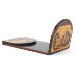 Victorian rosewood Tunbridge Ware extending book slide micro mosaic inlaid with two castles