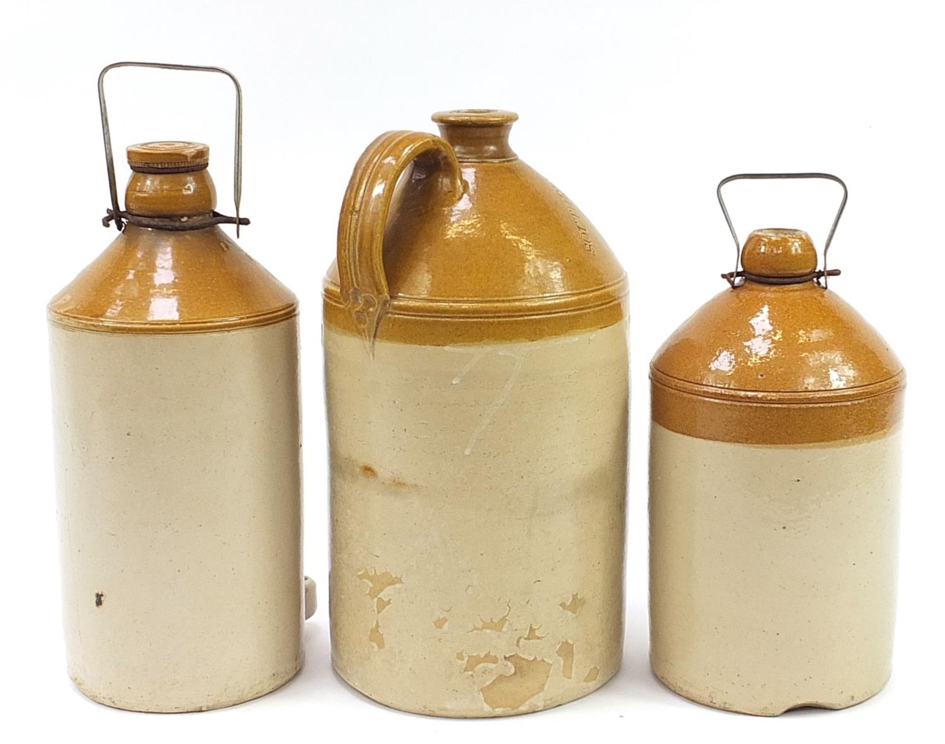 Three large vintage stoneware advertising flagons comprising Star Brewery Eastbourne, R H Pope - Image 2 of 3