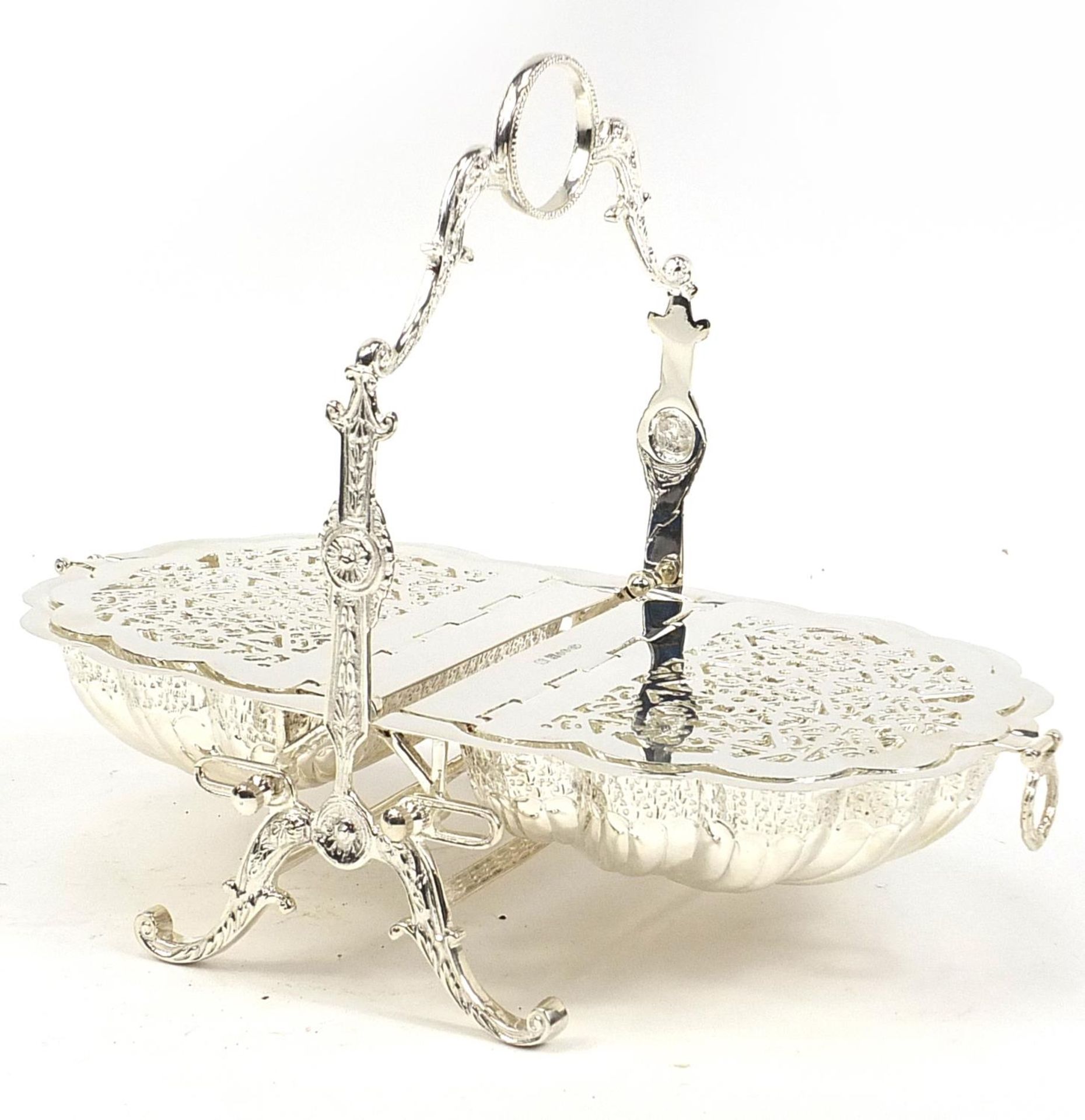 Victorian style silver plated shell shaped biscuit box, 27cm high - Image 3 of 5