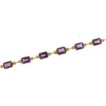 9ct gold amethyst bracelet, 19.5cm in length, 8.3g