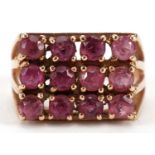 9ct gold pink stone cluster ring, size L/M, 4.5g