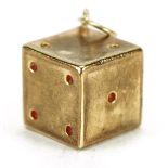 9ct gold dice charm, 9mm high, 1.4g