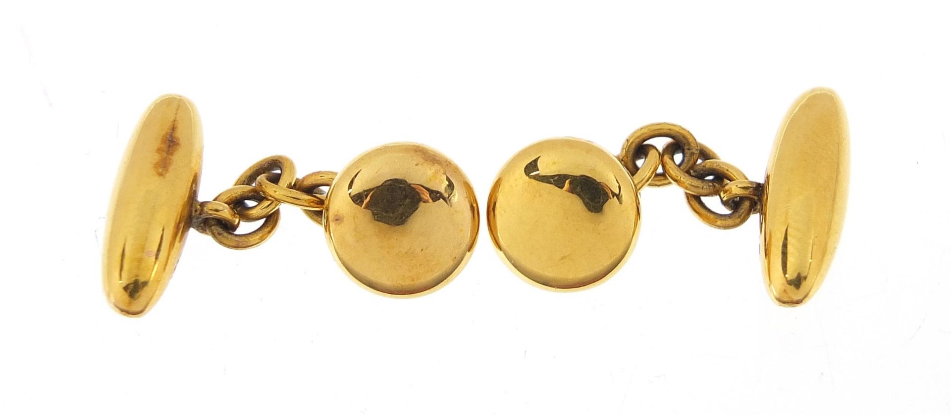 Pair of 10ct gold cufflinks housed in a J S North Watford fitted box, 1.7cm in length, 4.8g