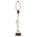 Chinese blanc de chine porcelain Guanyin table lamp, 65cm high
