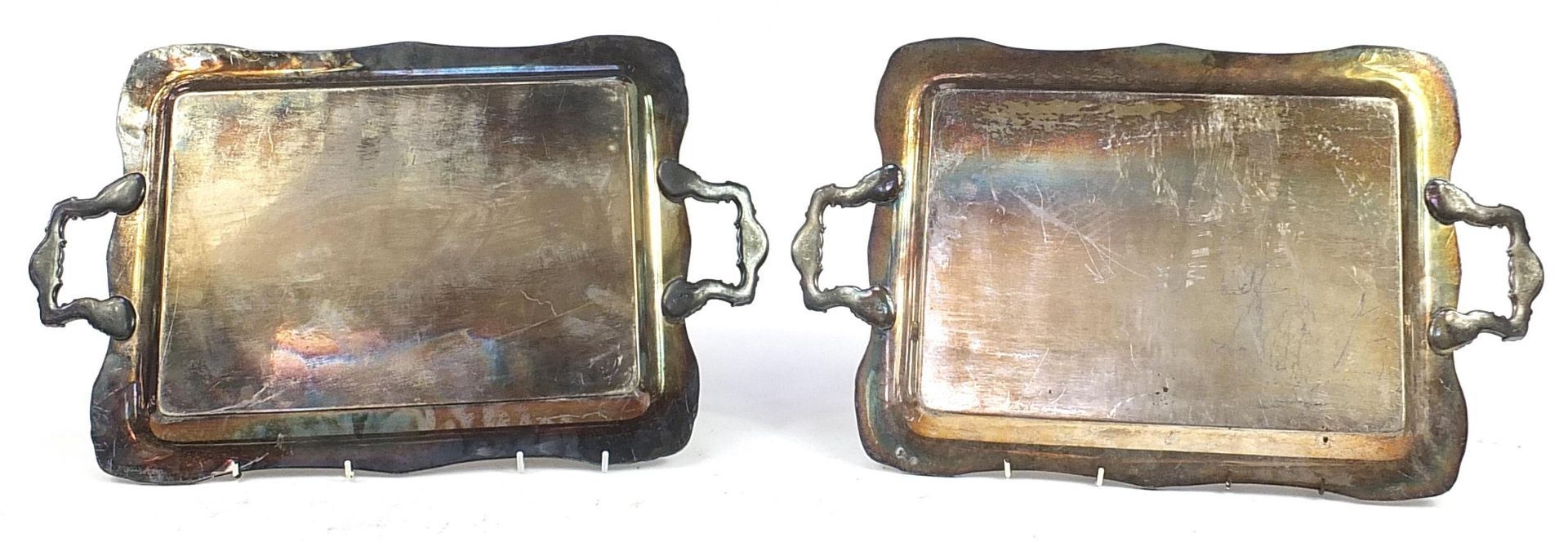 Pair of heavy silver plated trays with twin handles, 60cm wide - Image 2 of 2