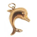 9ct gold dolphin charm, 1.5cm high, 0.7g