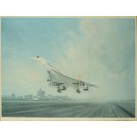 Gerald Coulson - Concorde taking off from a runway, pencil signed print in colour, also signed by