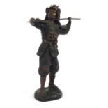 Large Japanese patinated bronze figure of a warrior throwing a spear, 46.5cm high