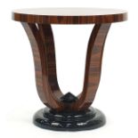 Art Deco style walnut effect occasional table, 58cm high x 59cm in diameter