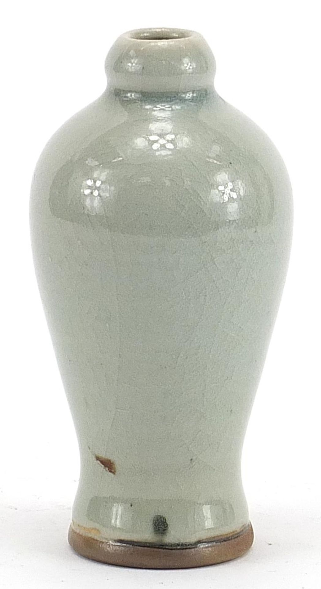 Chinese porcelain baluster shaped vase having a celadon glaze, 13cm high - Image 2 of 3
