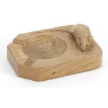 Robert Mouseman Thompson carved oak ashtray with signature mouse, 10cm in length