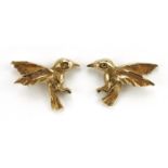 Pair of 9ct gold bird design stud earrings, 1.2cm high, 1.4g
