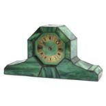Art Deco style leaded glass design mantle clock, 45cm wide