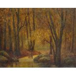 Oscar Witten - Wooded landscape with stream, oil on canvas, mounted and framed, 59cm x 47cm