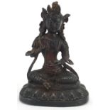 Tibetan patinated bronze deity, 20cm high