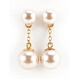 Pair of 9ct gold simulated pearl drop earrings, 2.3cm high, 2.7g