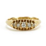 18ct gold diamond five stone ring, Chester 1915, size H, 3.0g