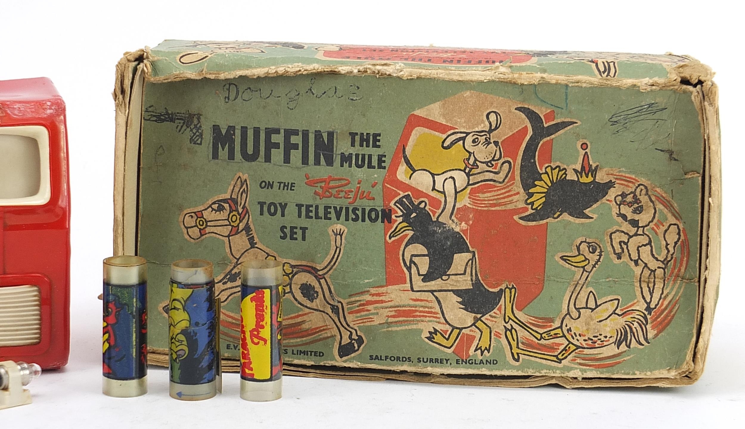 Vintage Muffin the Mule toy television set with box by EVB Plastics Ltd - Image 3 of 3