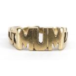 9ct gold Mum ring, size S, 3.2g