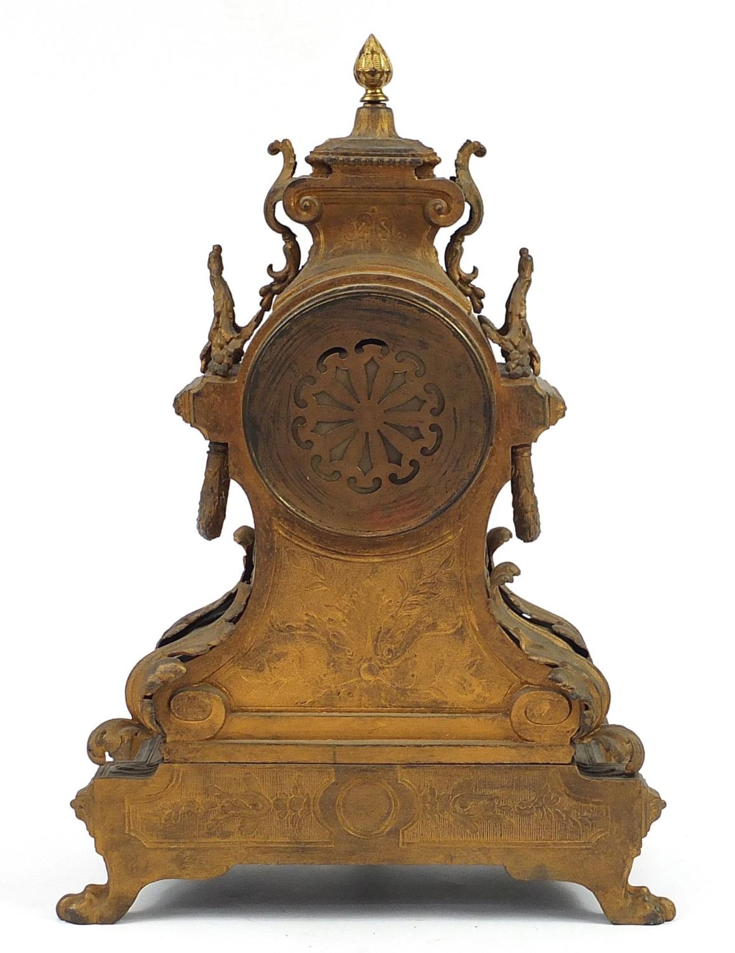 Philippe Rouen, 19th century Rococo style gilt metal and black slate mantle clock, with circular - Image 3 of 5