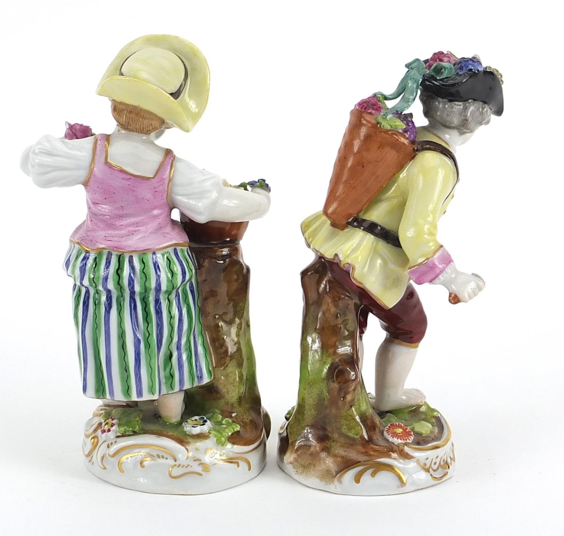 Pair of Chelsea style porcelain figures with flowers, the largest 12.5cm high - Image 2 of 3