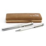 Sheaffer sterling silver fountain pen and ball point pen with case, the fountain pen with 14k gold