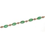 Mexican 10ct gold emerald and diamond bracelet, 18.5cm in length, 4.0g