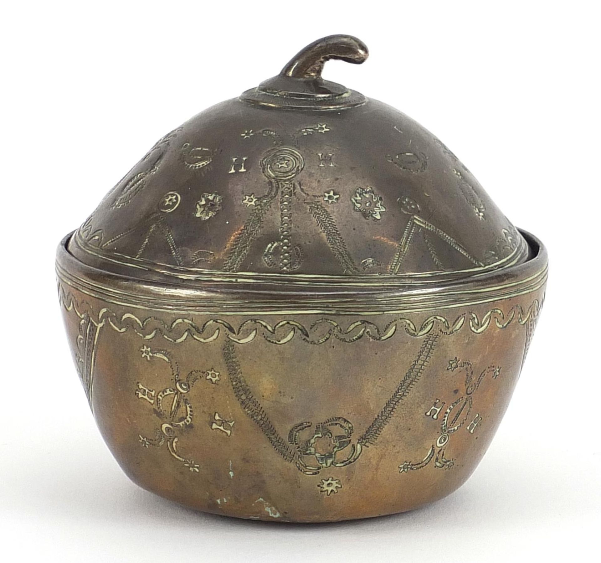 Antique German bronze box and cover in the form of a fruit, 9cm high