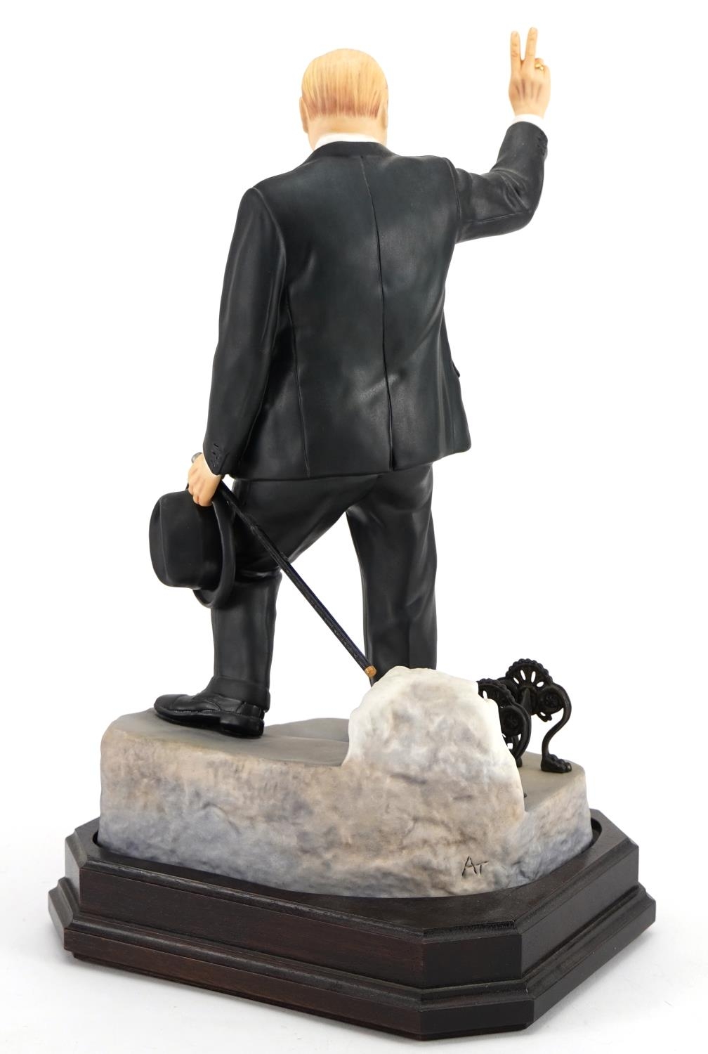 Ashmore for Worcester porcelain commemorative figure of Sir Winston Churchill raised on a wooden - Image 3 of 6