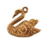 9ct gold swan charm, 1.7cm wide, 0.8g