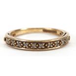 9ct gold diamond half eternity ring with hidden I love you inscription, size N, 2.8g