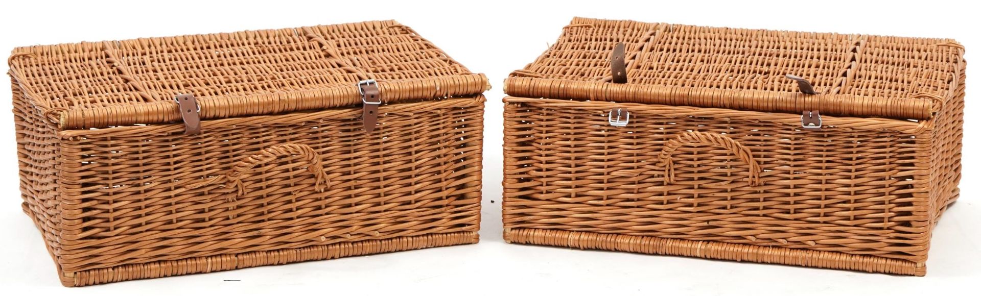 Two wicker picnic hampers, 23cm H x 57cm W x 38cm D