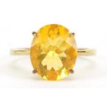 9ct gold citrine solitaire ring, size N, 2.5g