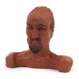 Terracotta bust of two faced male, 30cm wide