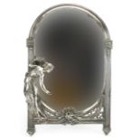 WMF, German Art Nouveau silver plated dressing table mirror with bevelled glass cast with a maiden