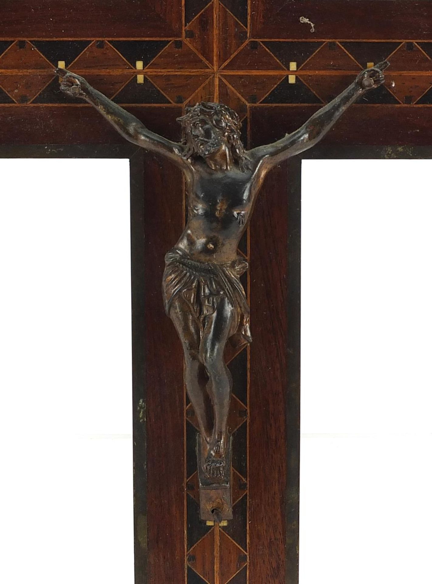 Religious interest inlaid rosewood corpus Christi with bronzed Christ, 40cm high - Image 2 of 4