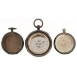 Three silver pocket watch cases including two Chester hallmarked examples dated 1839 and 1879, the