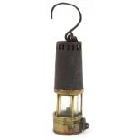 Vintage Howat's brass miners lamp, 25cm high