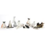 Nine Russian porcelain USSR animals including bear cubs and a seal, the largest 24cm in length