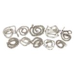 Collection of silver watch chains, some with T bars, 185.0g