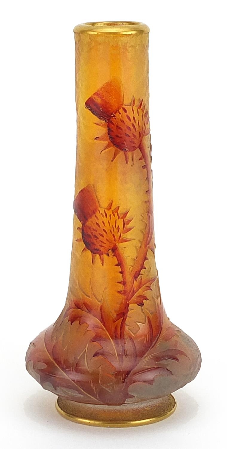 Daum Nancy, French cameo glass vase hand painted with thistles, signed Daum Nancy to the base,