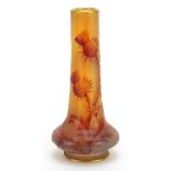 Daum Nancy, French cameo glass vase hand painted with thistles, signed Daum Nancy to the base,