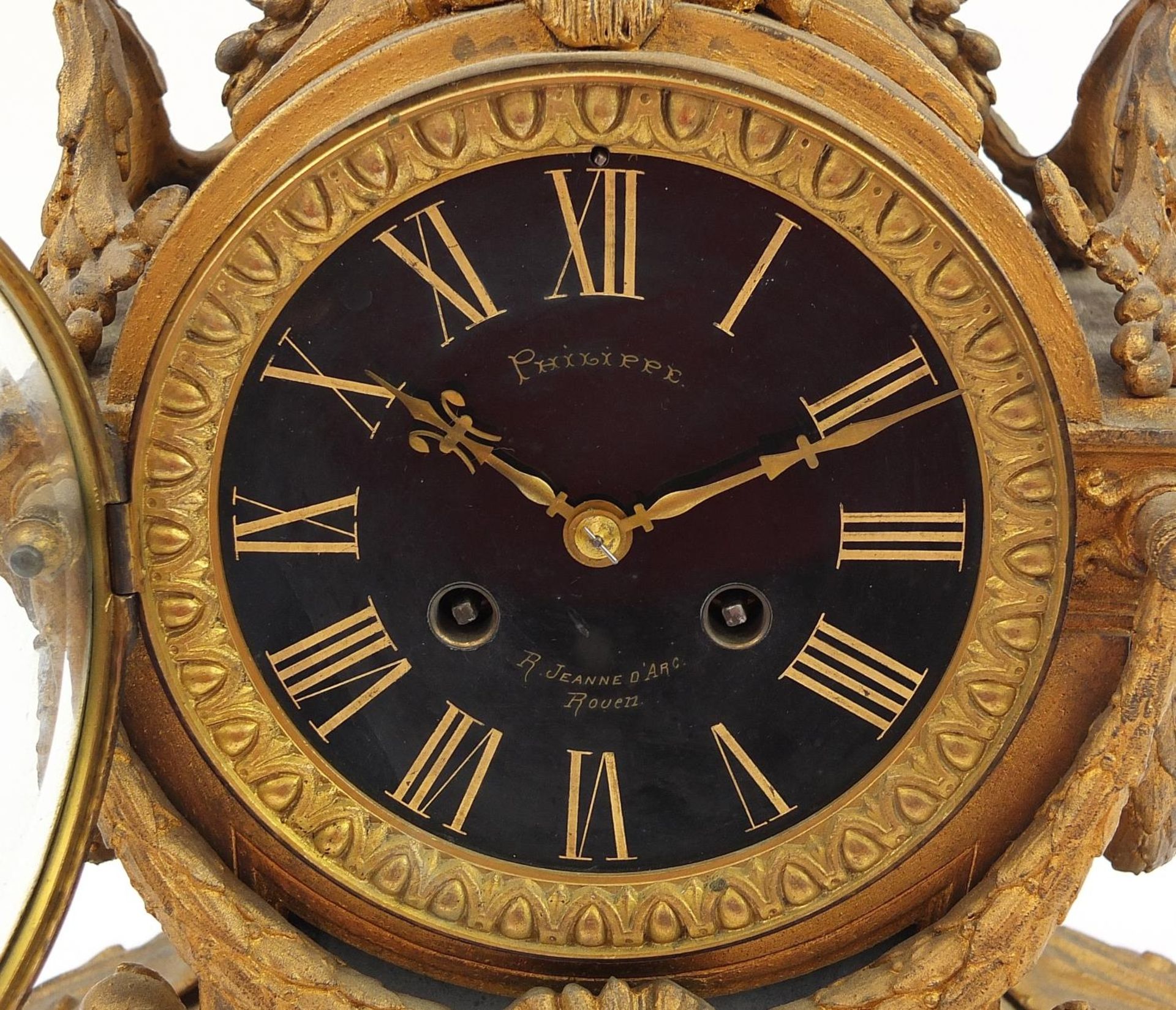 Philippe Rouen, 19th century Rococo style gilt metal and black slate mantle clock, with circular - Image 2 of 5