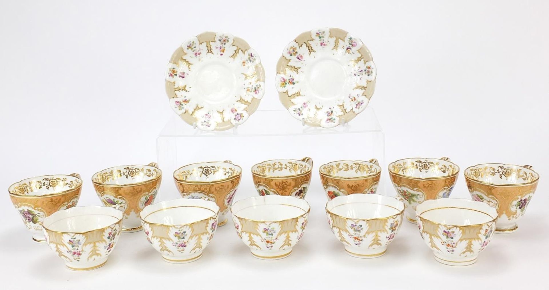Early 19th century English teaware hand painted with flowers, patter number 174 and 2253, the