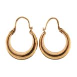 Pair of 9ct gold hoop earrings, 1.3cm in diameter, 0.8g