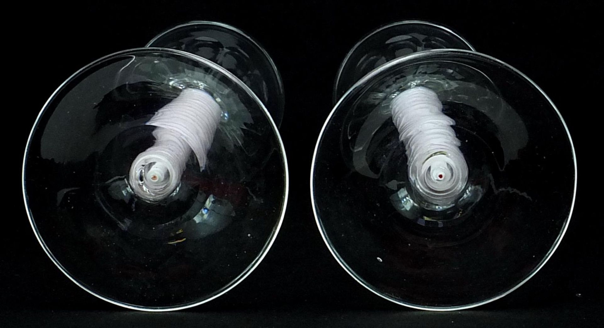 Pair of antique wine glasses with opaque twist stems and facetted bowls, each 14.5cm high - Image 3 of 3