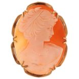 9ct gold mounted cameo maiden head brooch, 4.5cm high, 7.5g