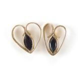 Pair of unmarked 9ct gold blue stone love heart stud earrings, 7mm high, 0.4g