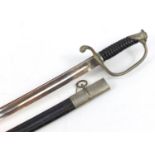 Belgian military interest sword with scabbard and steel blade, 97.5cm in length
