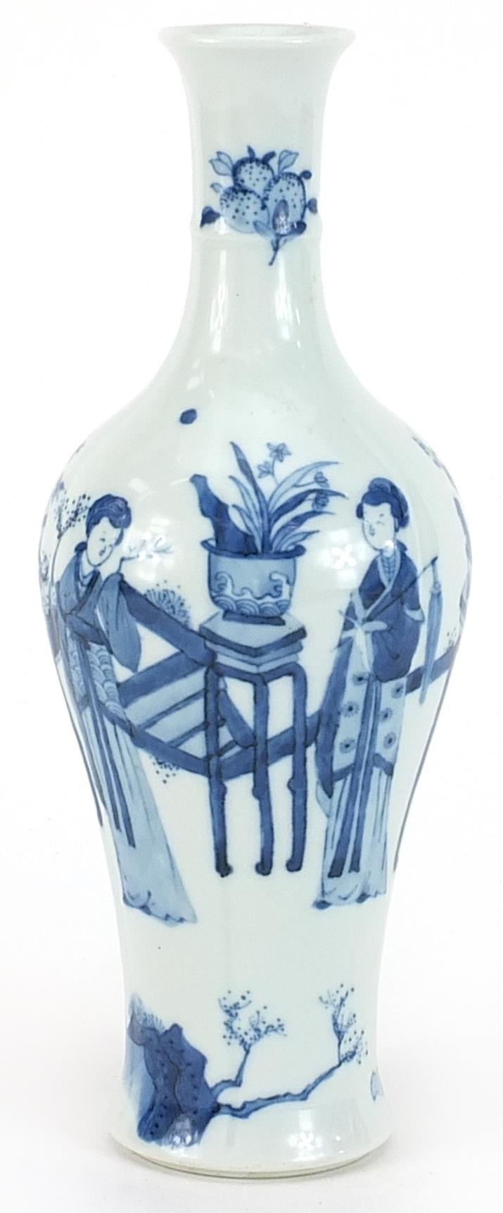 Chinese blue and white porcelain vase hand painted with figures in a palace setting, six figure - Image 2 of 3